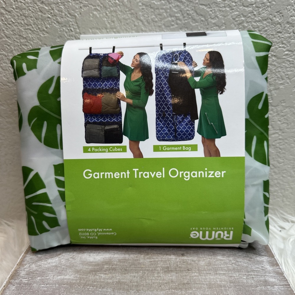 $21 🌙 RuMe Garment Travel Organizer Green & White Tropical Palm Design NEW